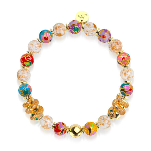 Bracelet serpent en verre avec motif de dragon nuageux | Lotus en émail | Luciole blanche